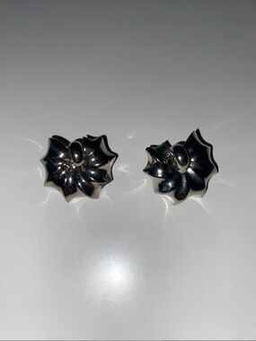 Silver Tone Leaf Style Statement Studs